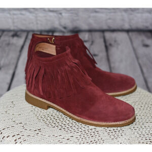 Kate Spade New York Saks BETSIE Fringe Burgundy Suede Zip Ankle Bootie Size 9M